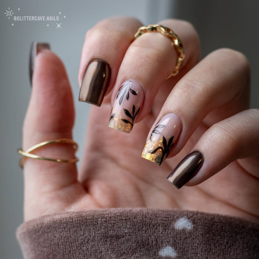 chocolat avec ongles à paillettes d'or