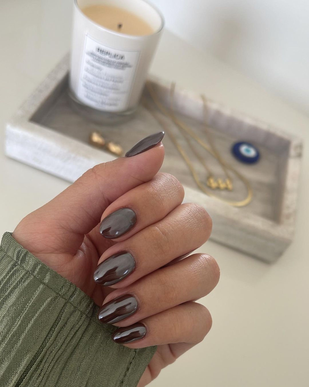 chrome-tastic brown nail design