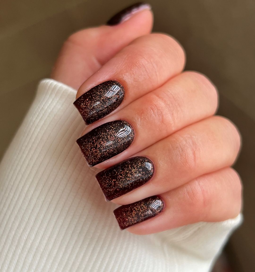 coffee glitter fall square nails