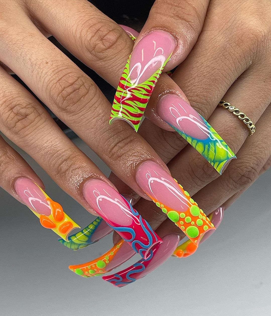 colorful long cut out nails