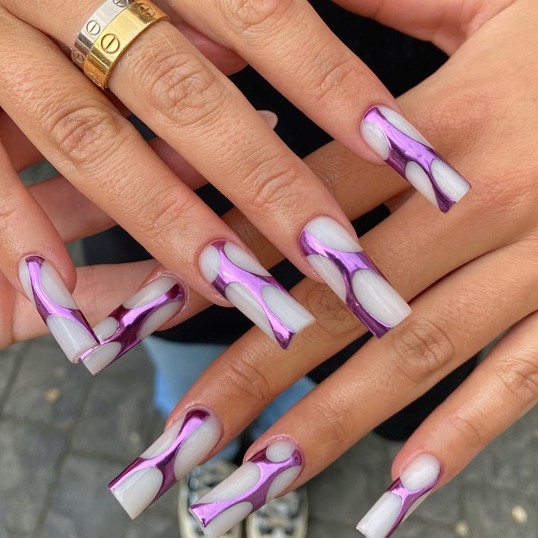 creamy purple chrome nails