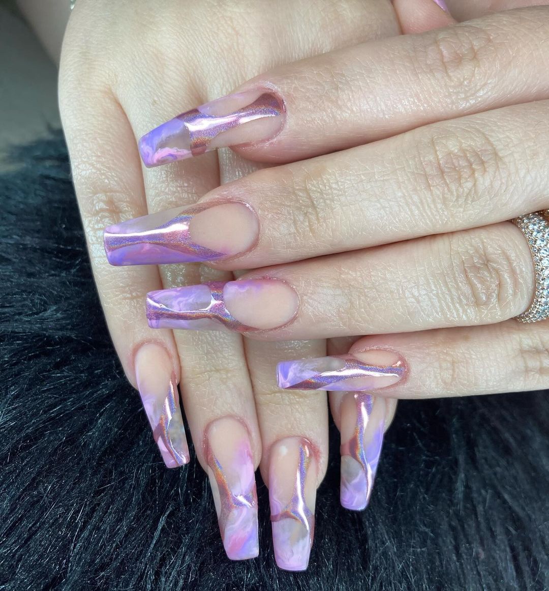 creative lavender chrome french tips