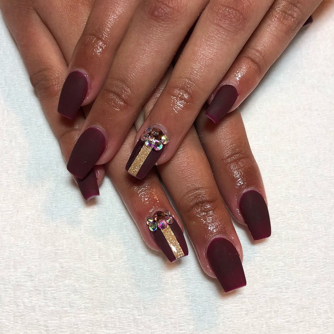 crown it with sequins matte burgundy nails