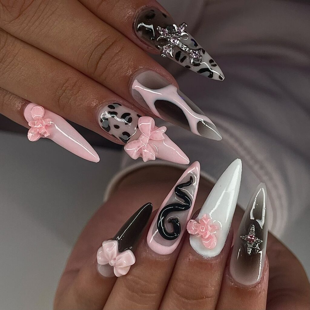 Ongles Kawaii rose guépard