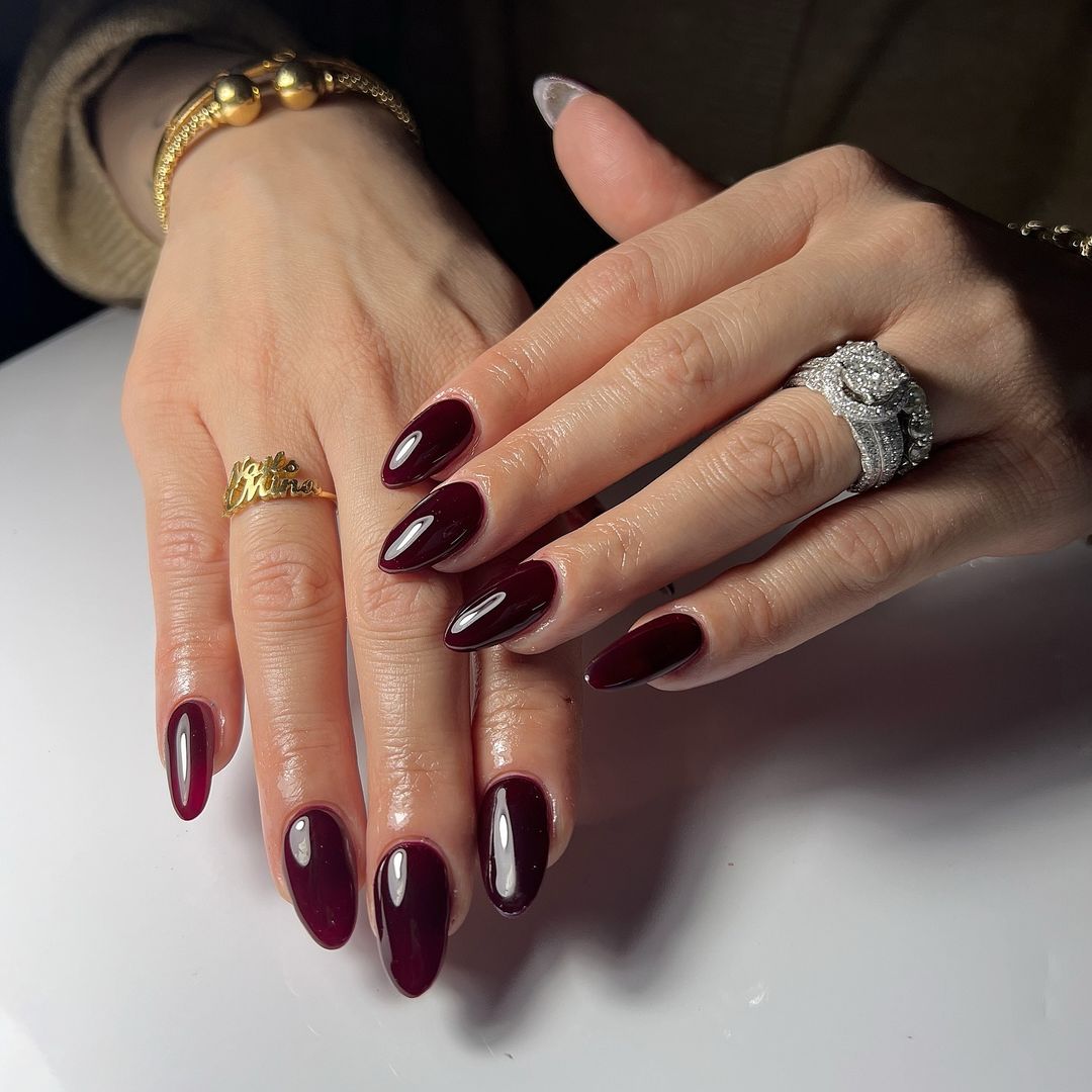 dark maroon chrome nails