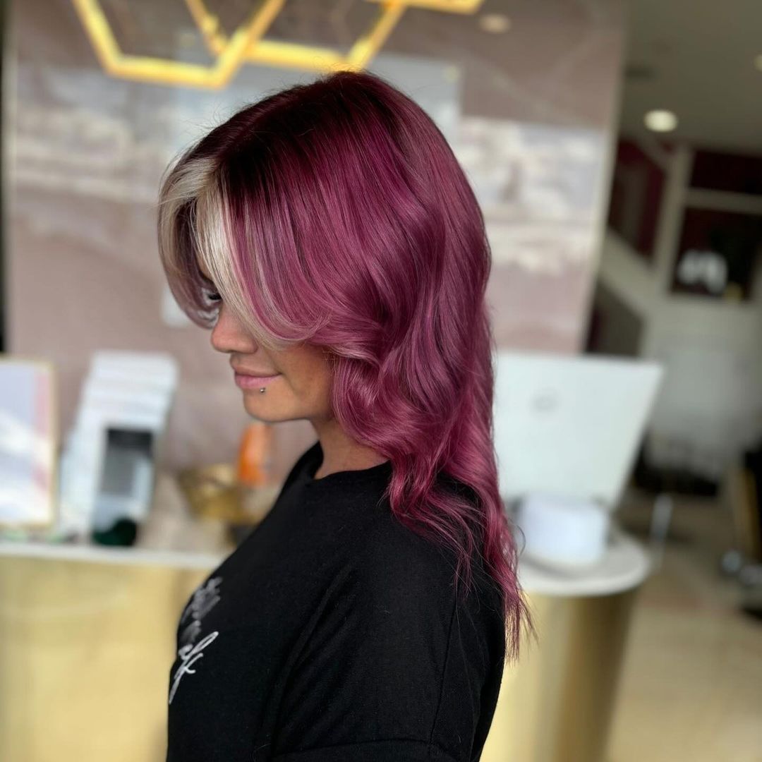 dark plum hair with blonde highlights