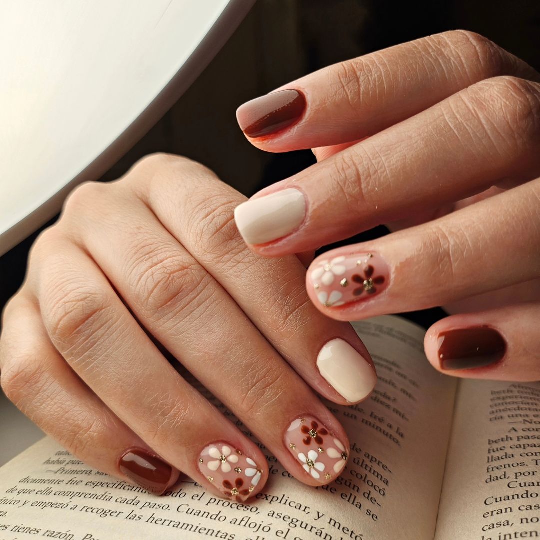 delicate fall floral nail design