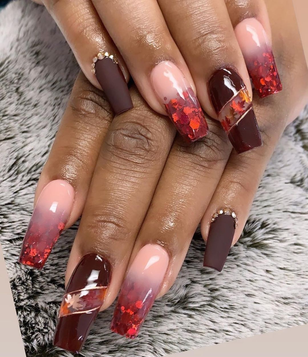 fall princess matte burgundy nails