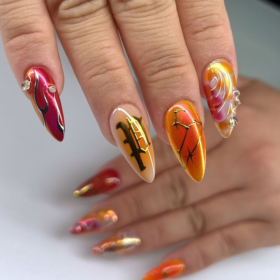 flame aura nail design