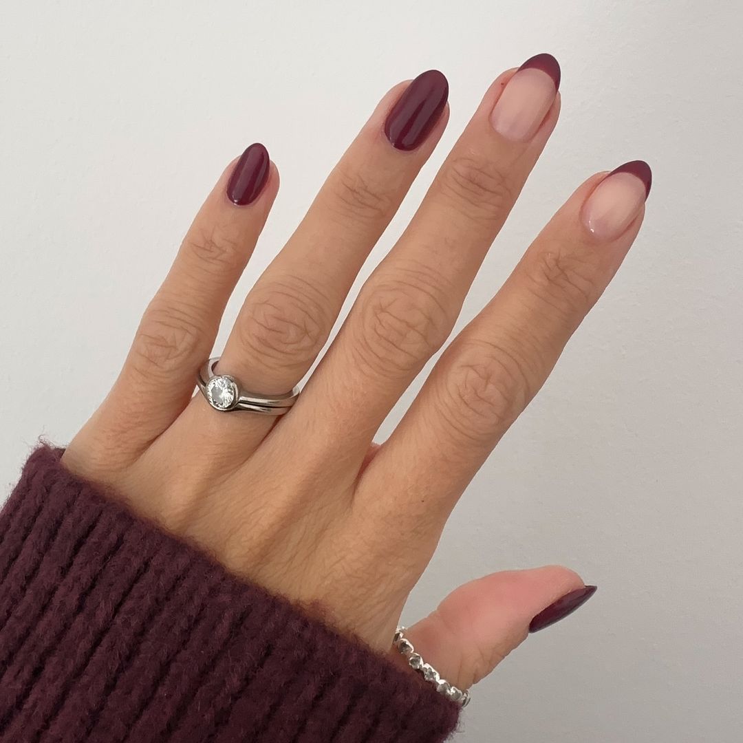 french and burgundy matte nails