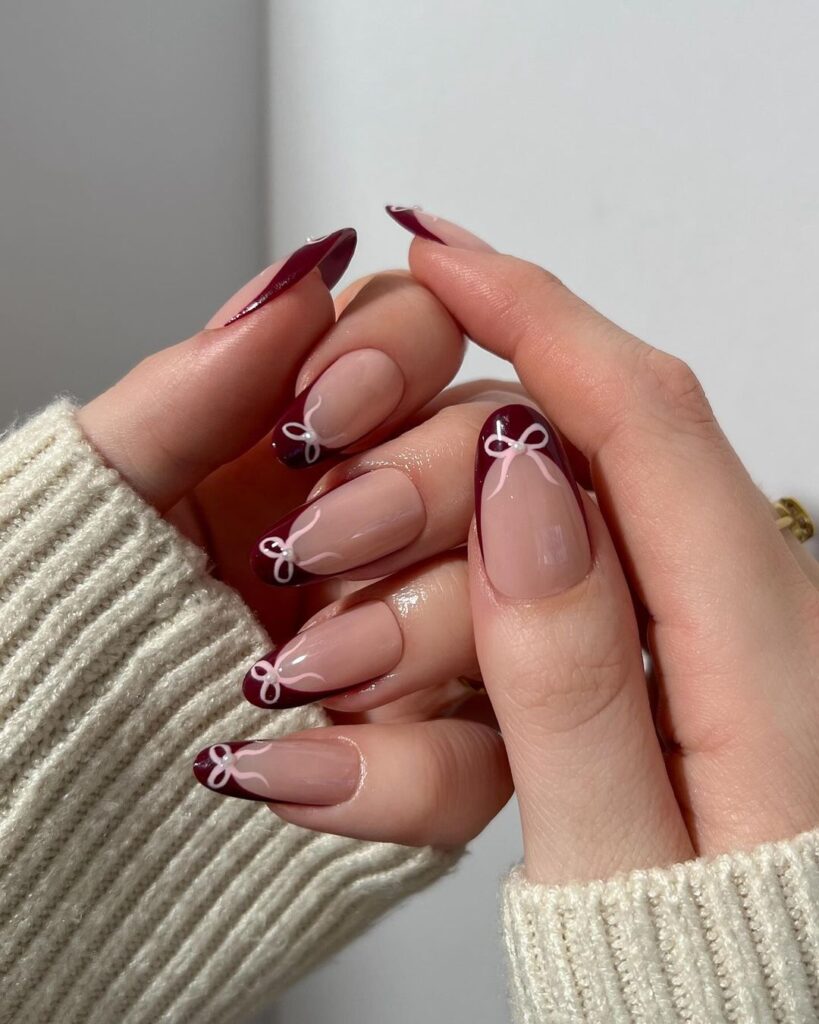 French Tip Cherry Mocha Y2K Nails