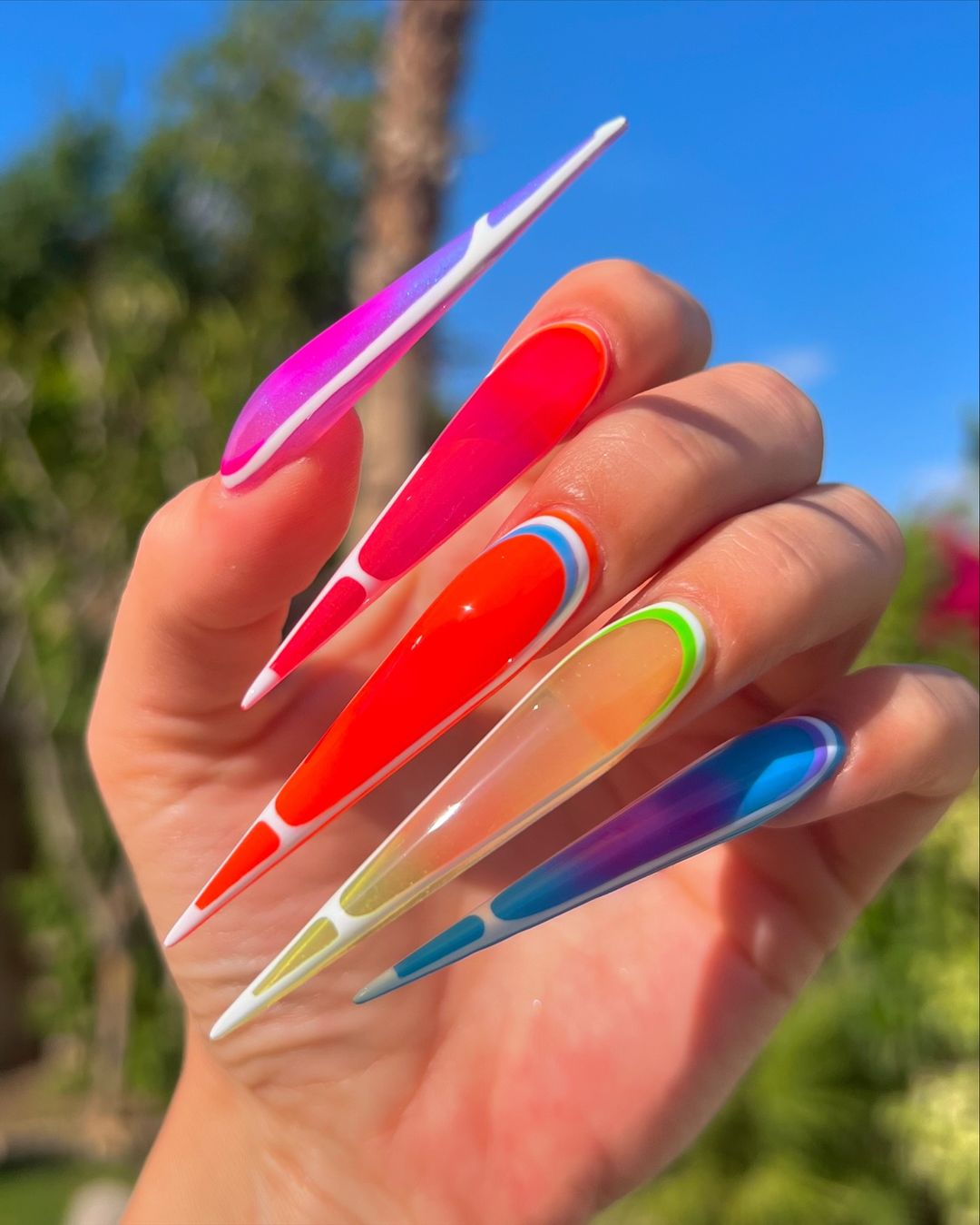 futuristic summer long nails