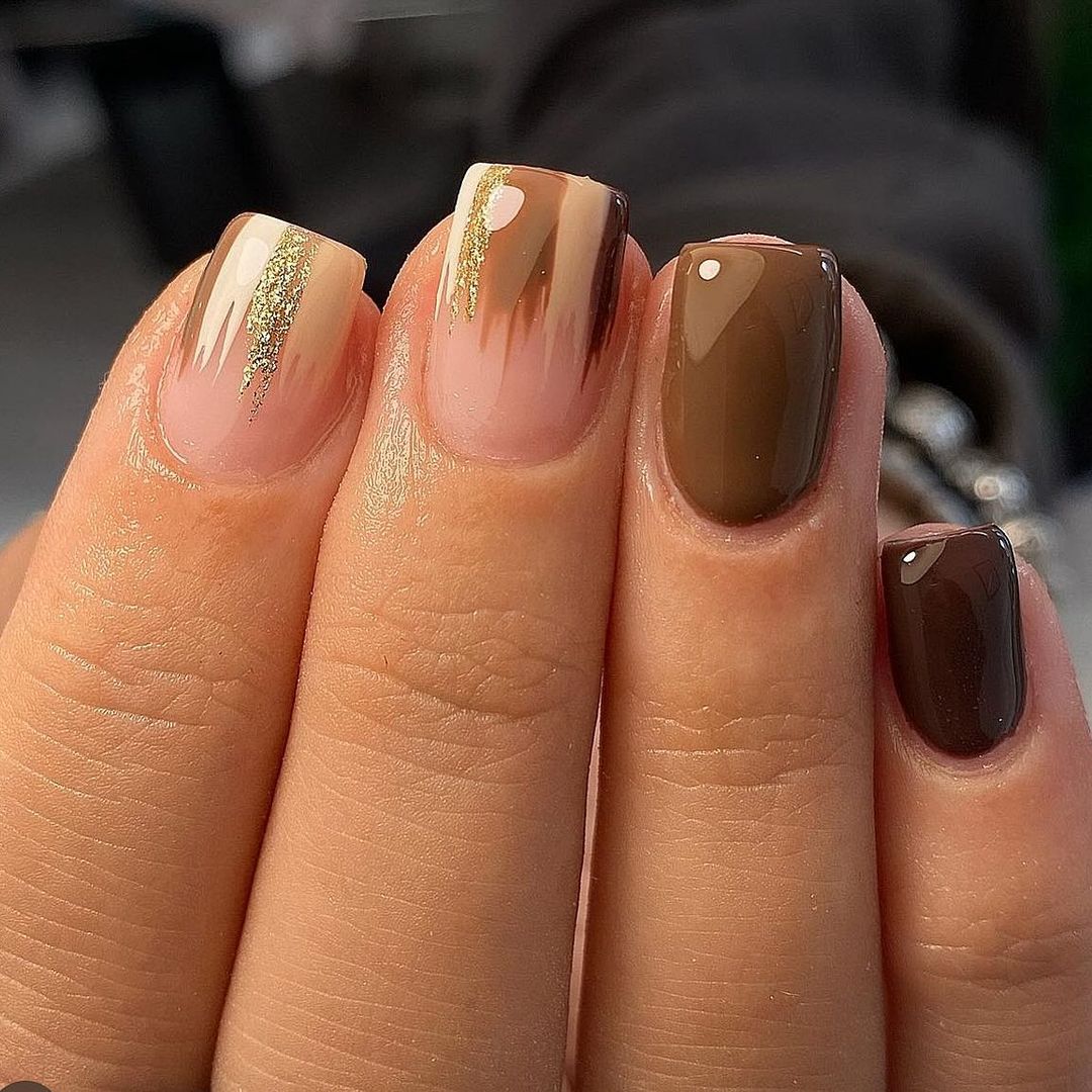 glitter fall short square nails