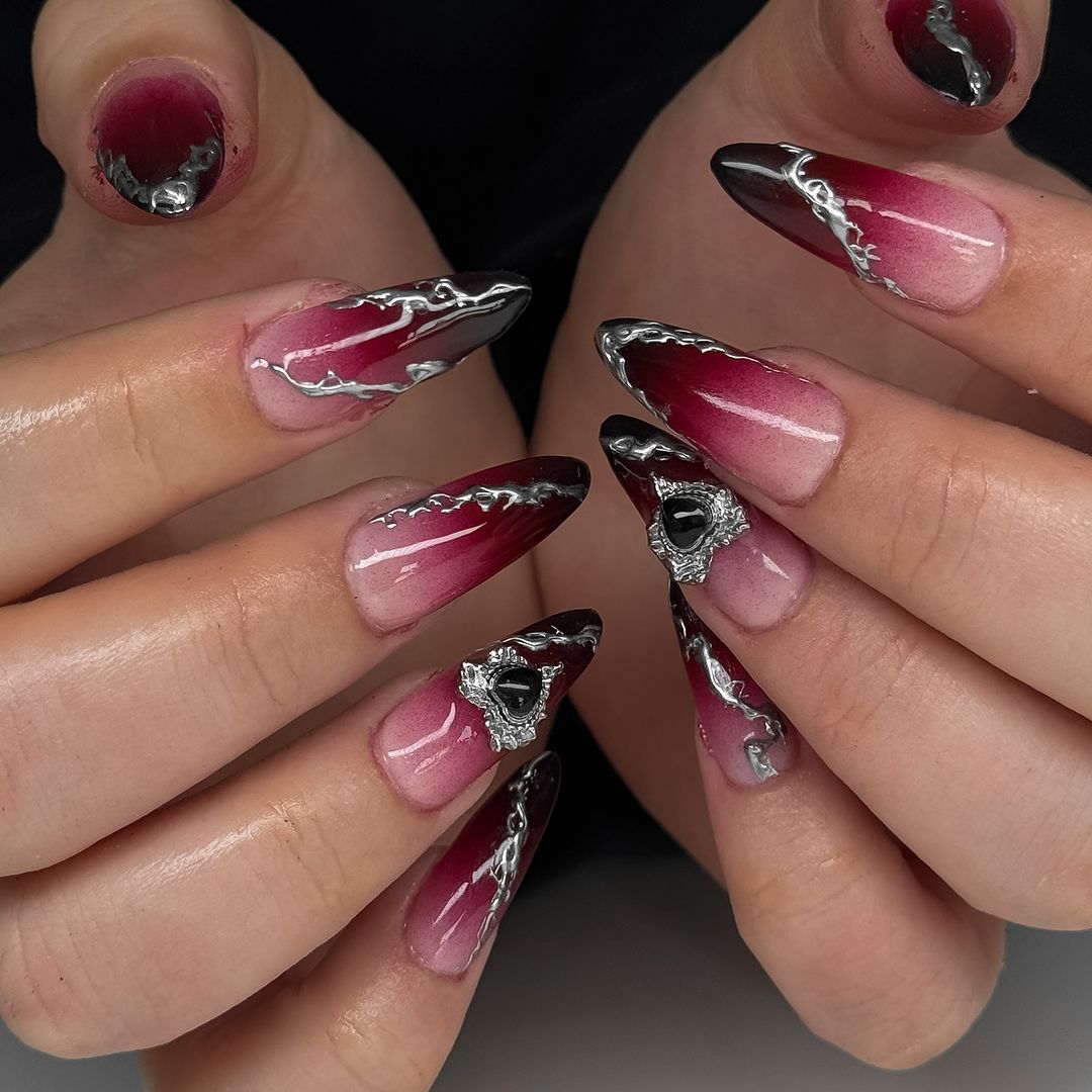 gothic maroon chrome nails