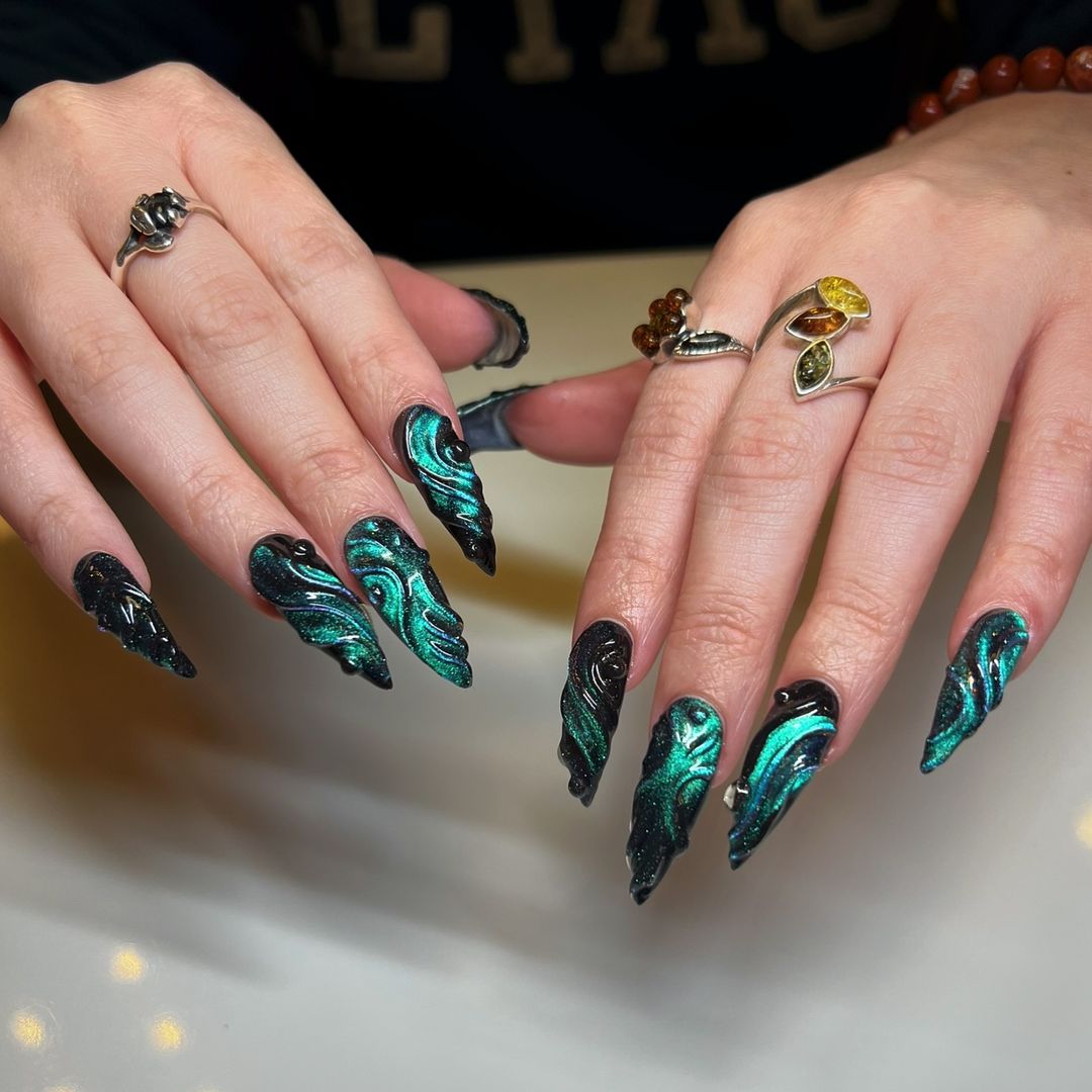 green abstract mystical nails