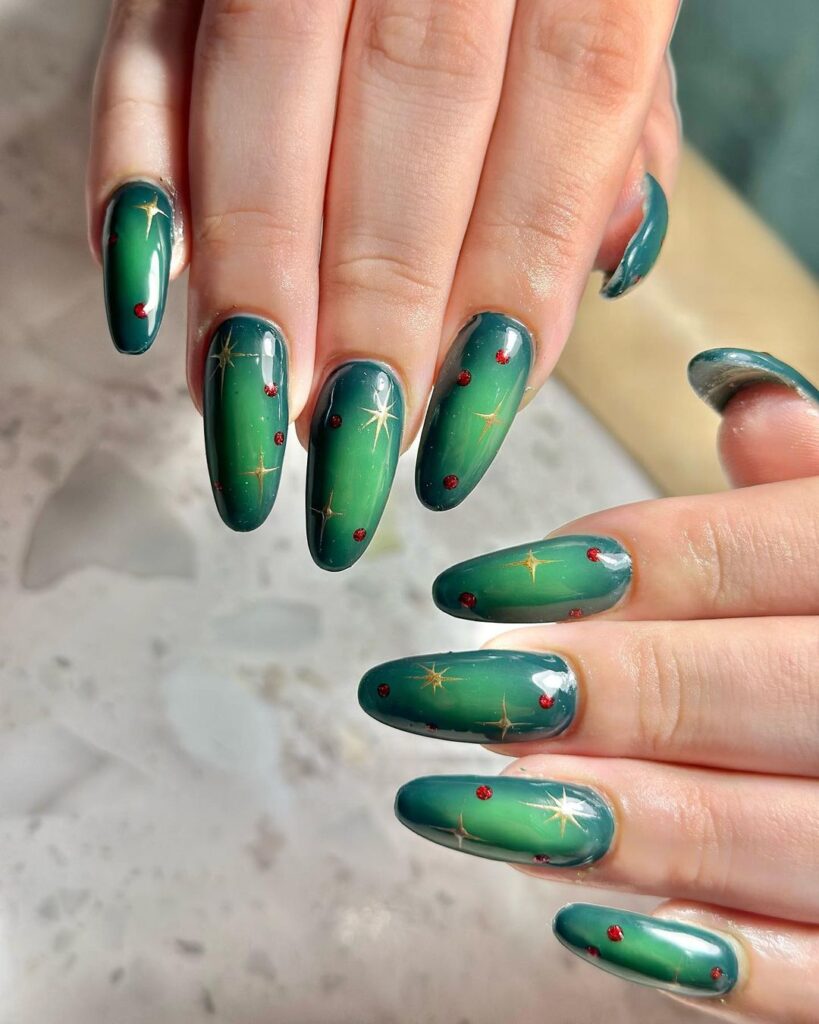 Ongles de Thanksgiving vert sur vert