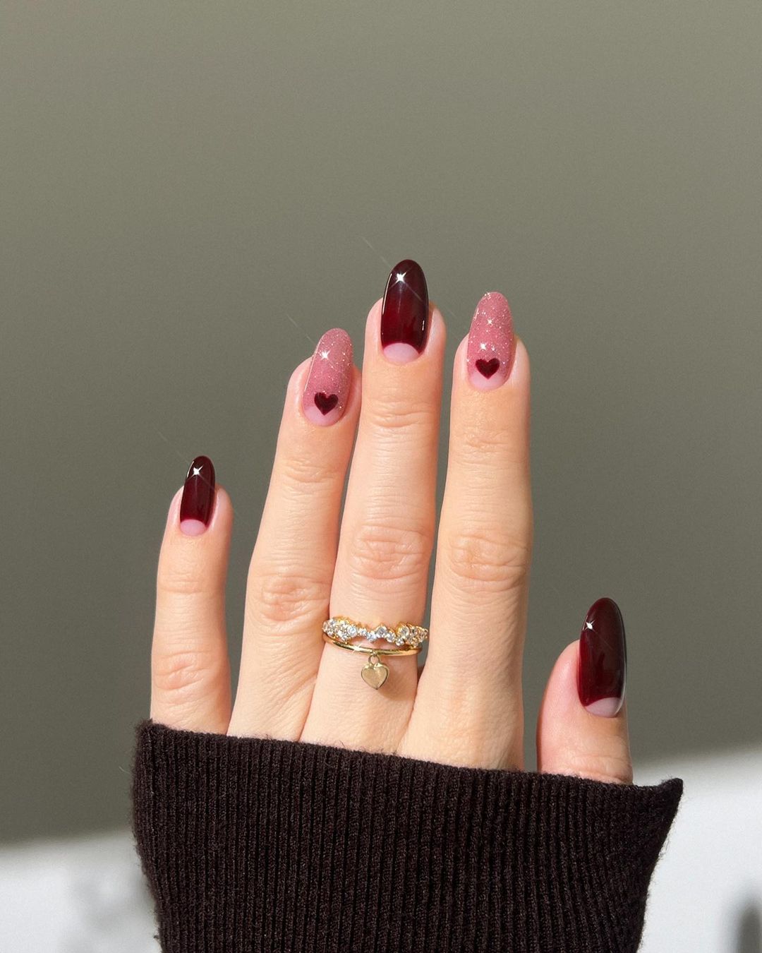 heart to heart burgundy nails