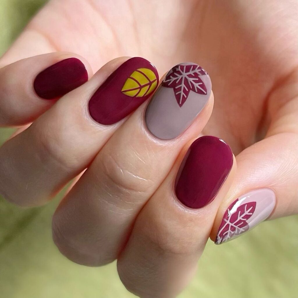 Leaf Fall Purple Nails