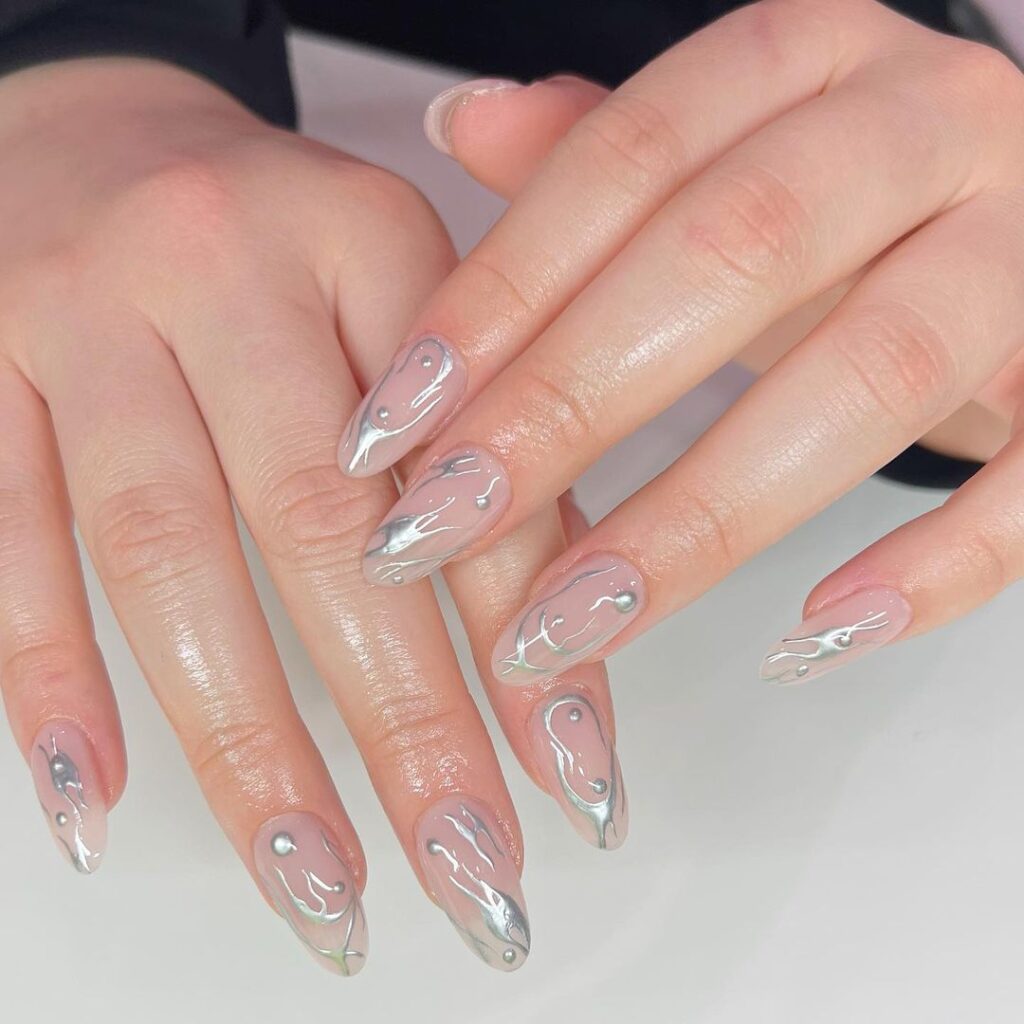 Liquid Silver Chrome Nails