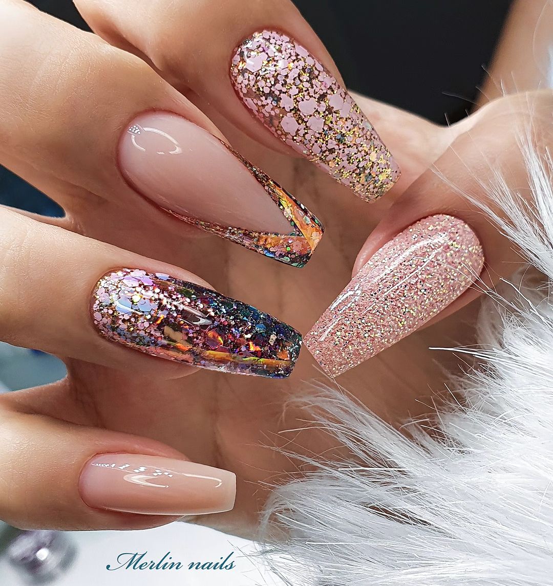 long ballerina glitter nails