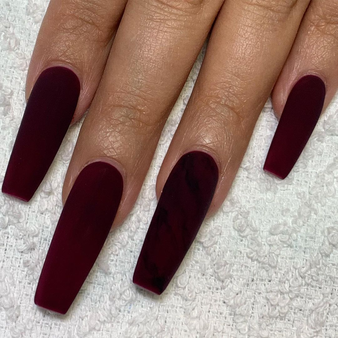 long ballerina matte burgundy nails