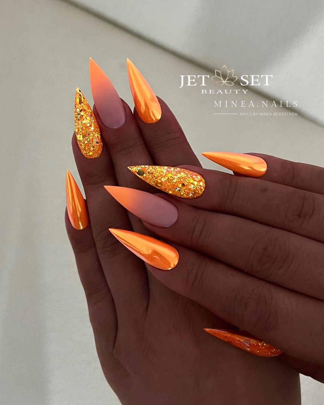 long hot orange neon nails