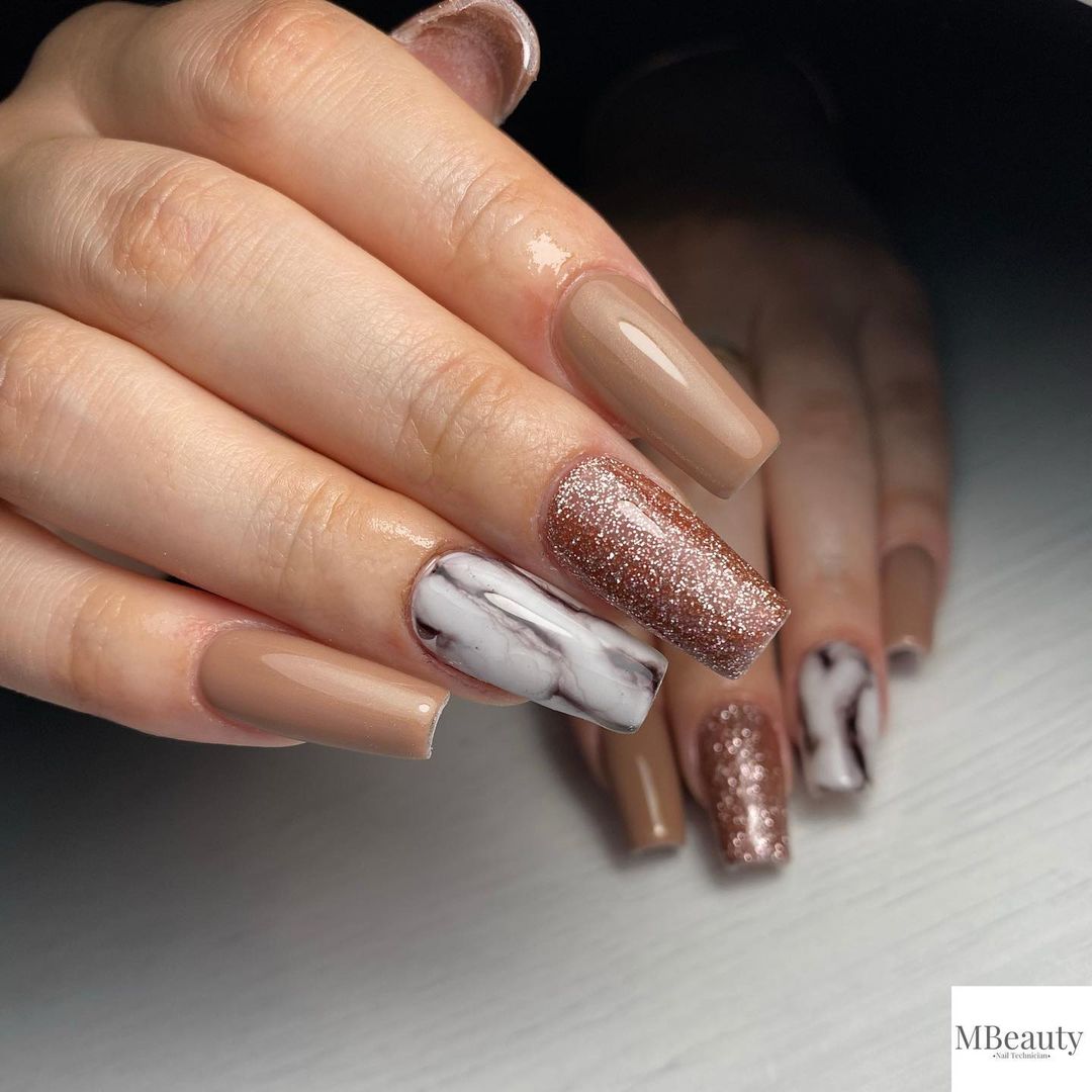 marble it up nude glitter nails