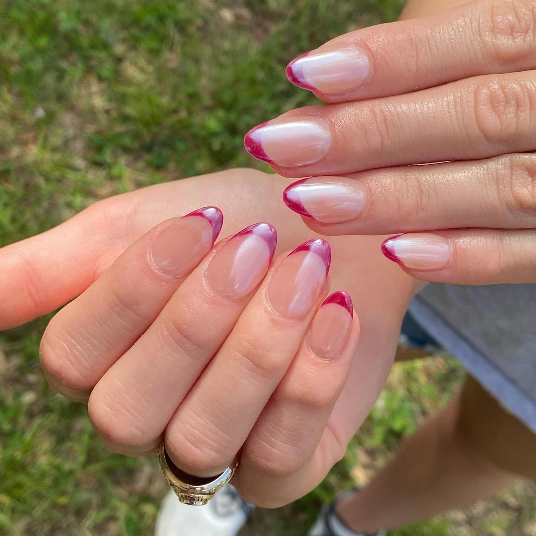 maroon chrome french tips