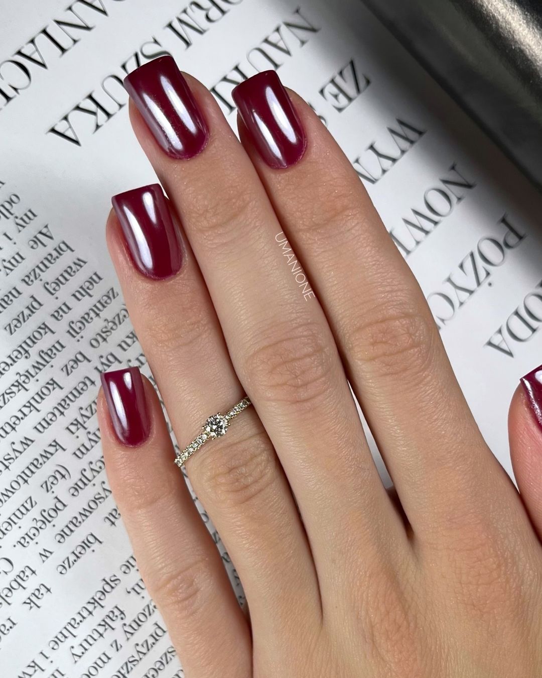 maroon chrome square nails