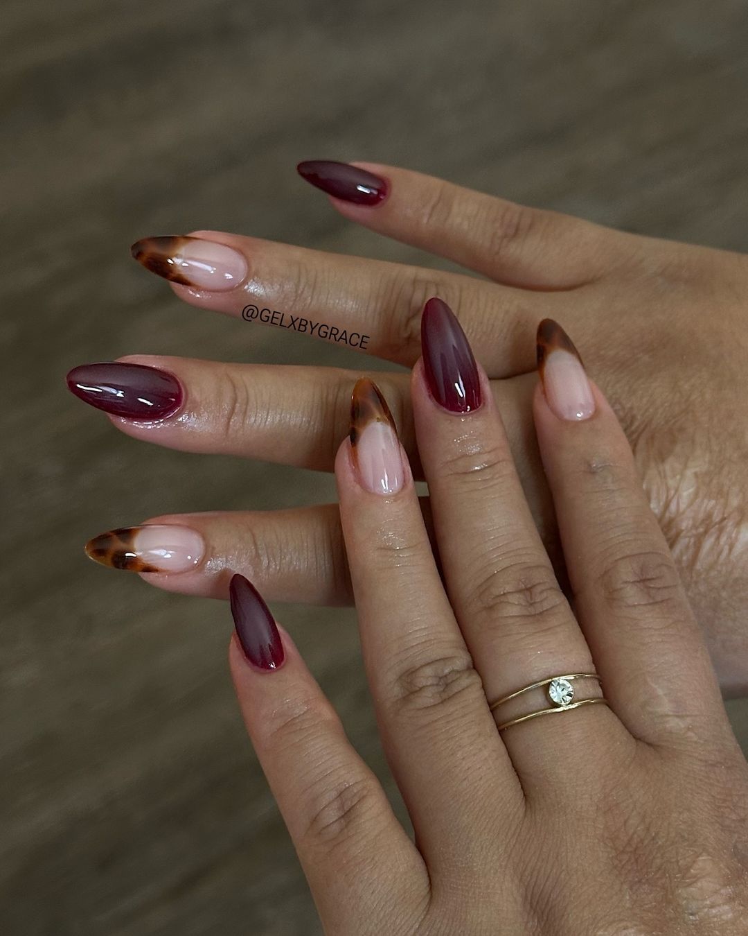 maroon chrome tortoiseshell nails