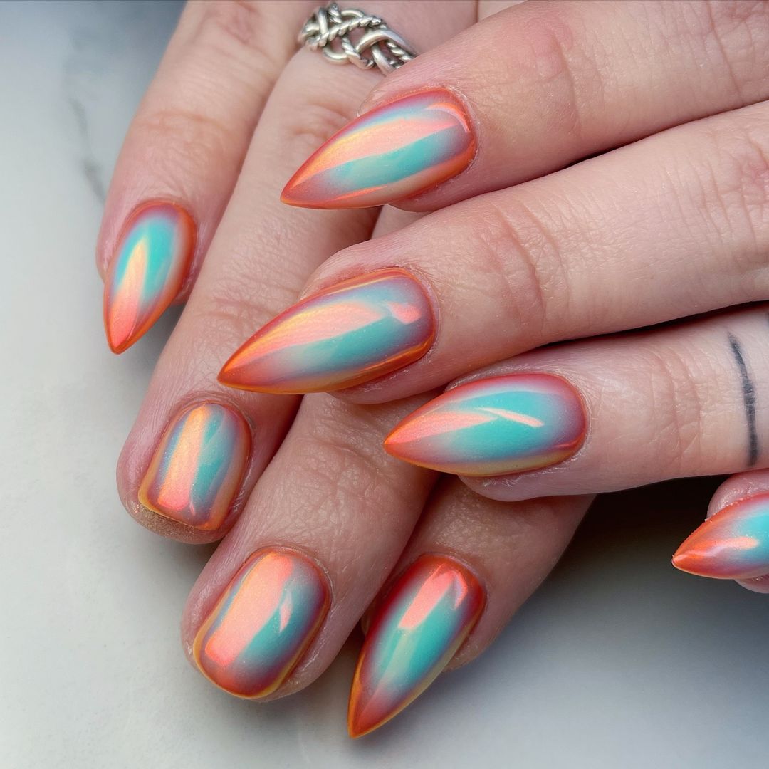 mix shaped fall aura nails