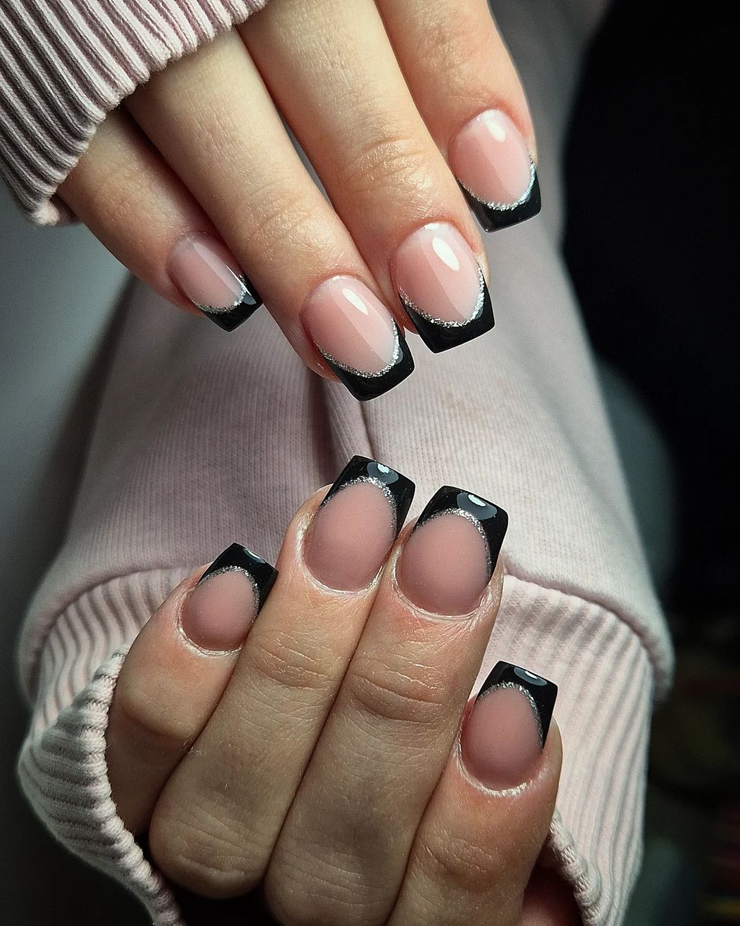 moonish shine black french tip nails