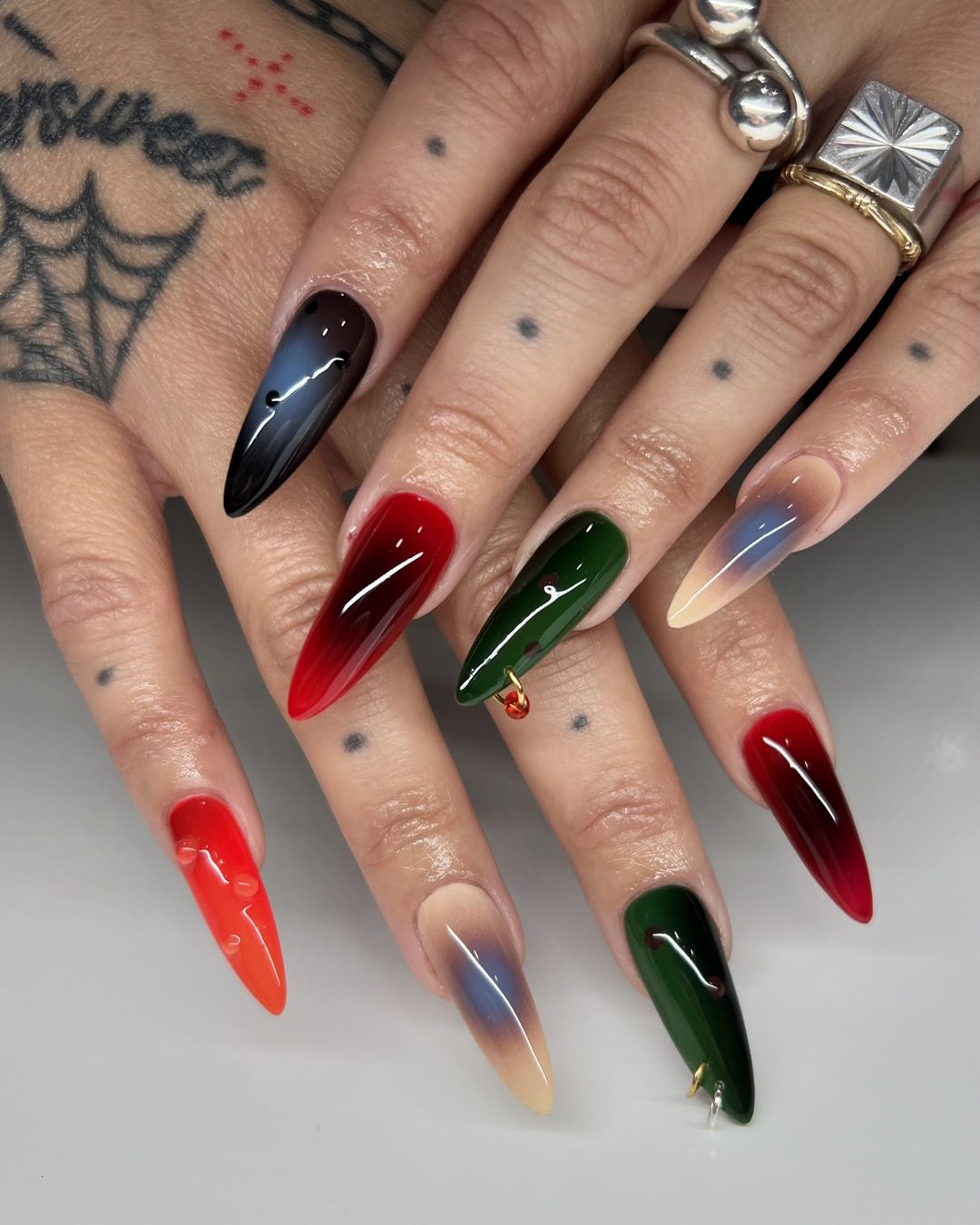 multicolored long aura nails