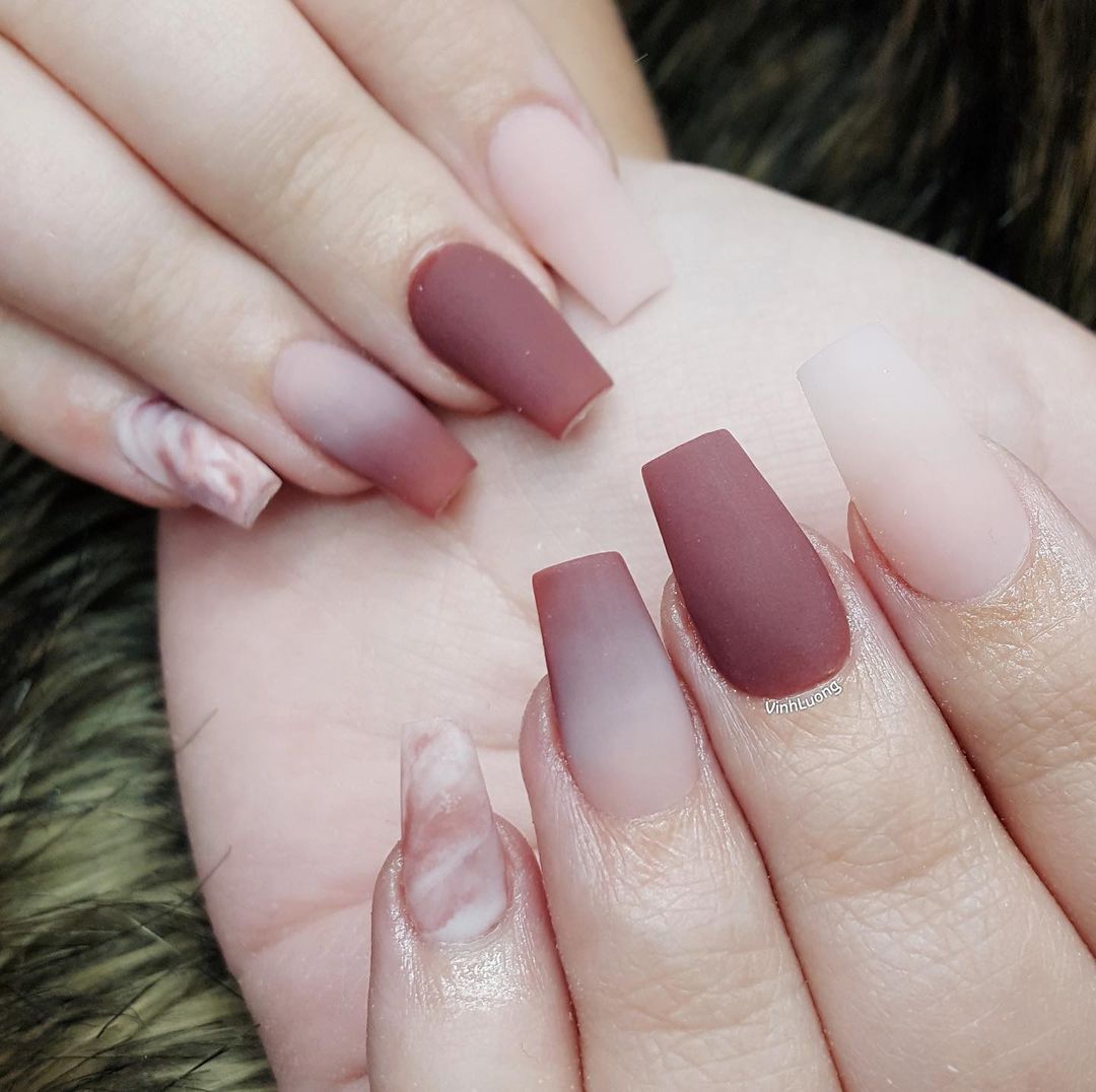 nude and burgundy matte nails