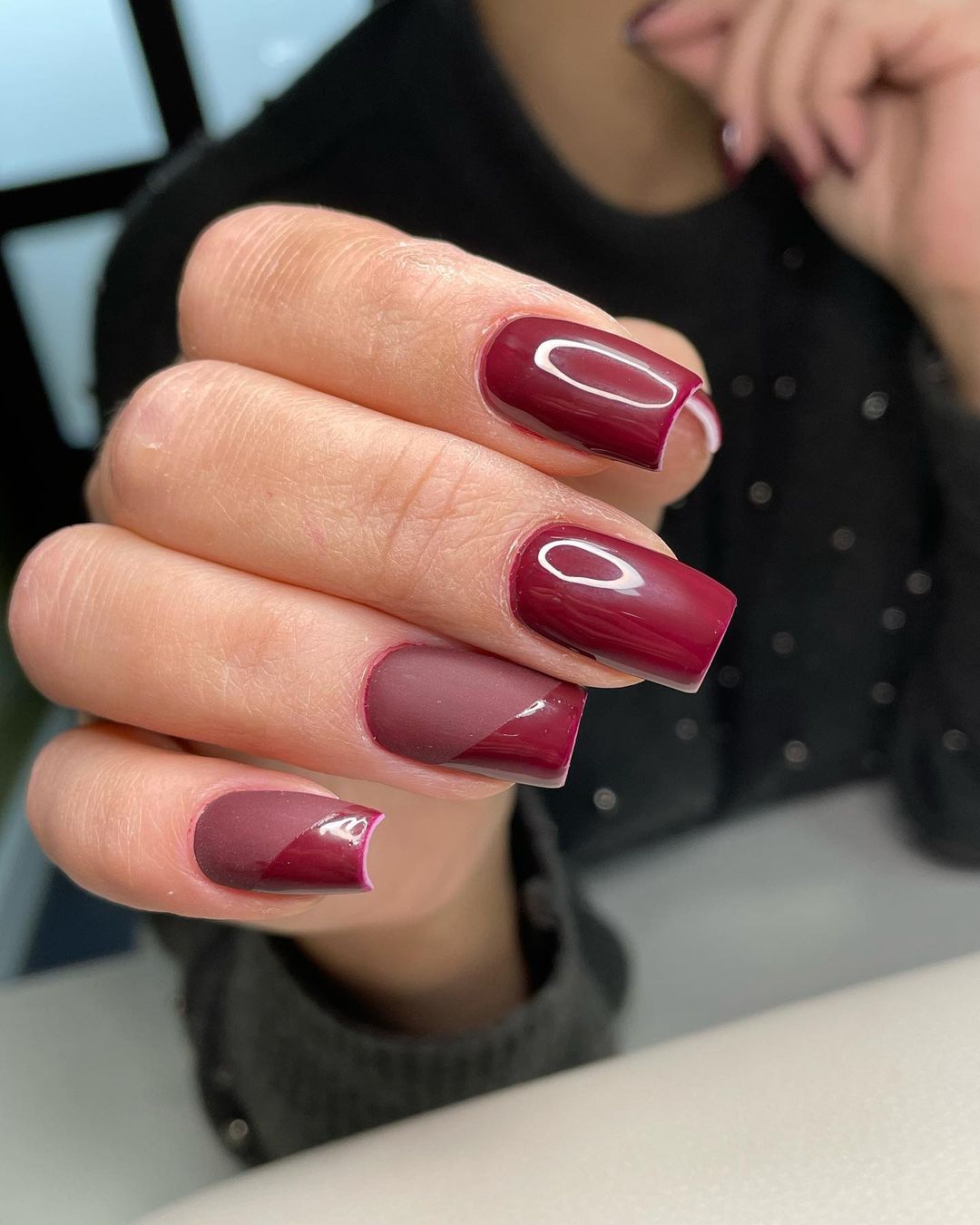 patterns and shapes matte burgundy nails