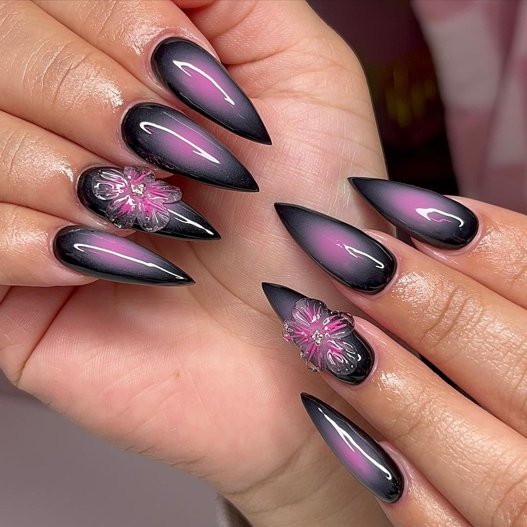 uñas de tacón de aguja rosa y negro