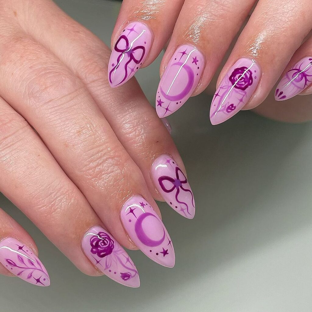 Uñas rosa y morado otoñal