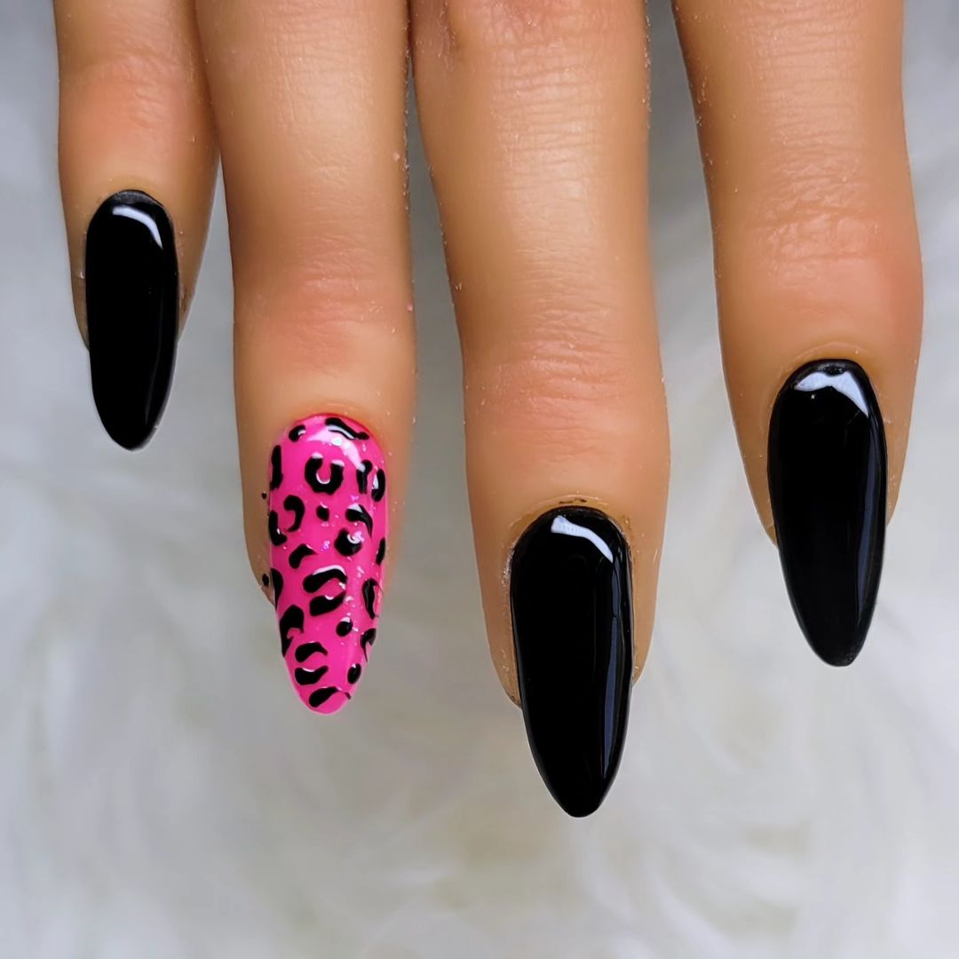 pink and print fall nail design