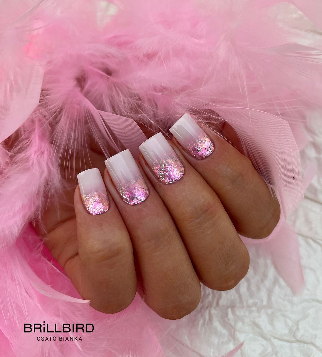 pink dust nude glitter nails