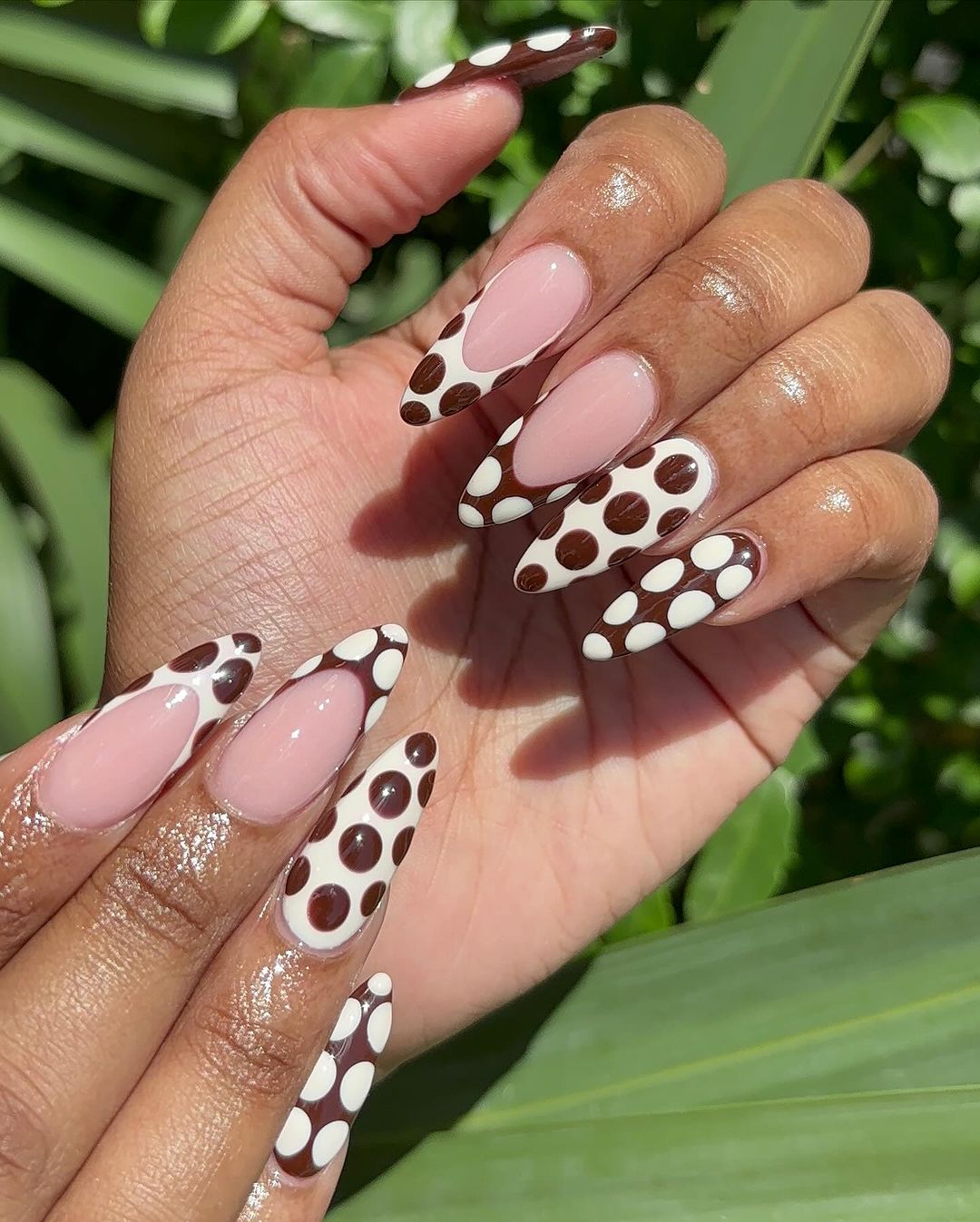 polka dot brown nail design