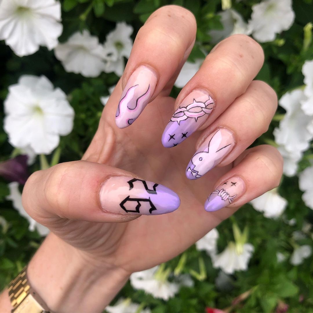 pop art lavender chrome nails