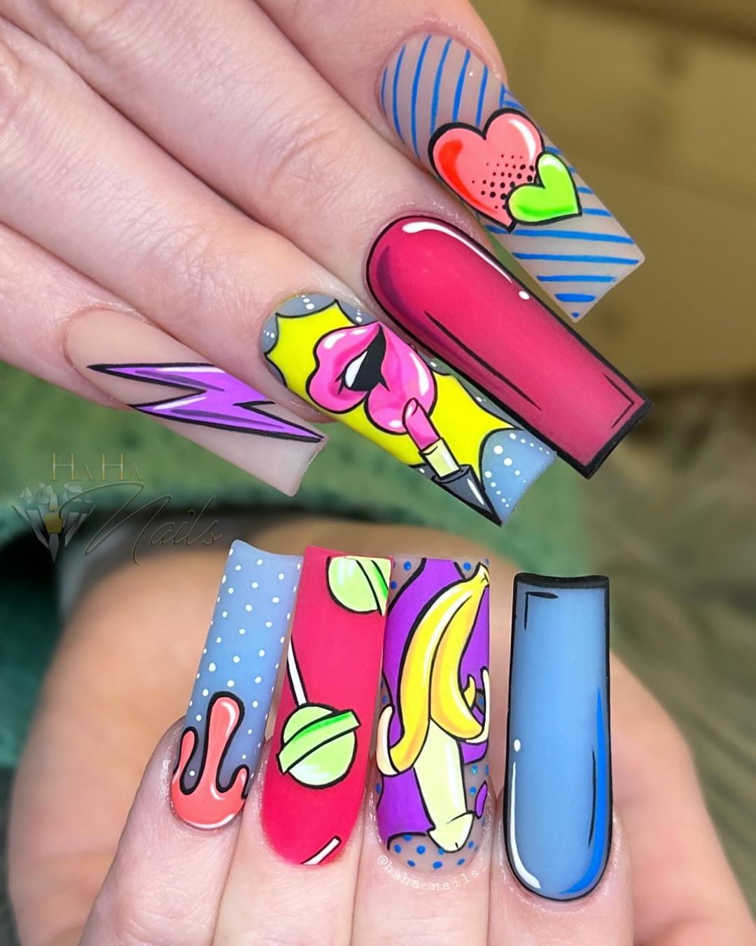 pop art long nail design