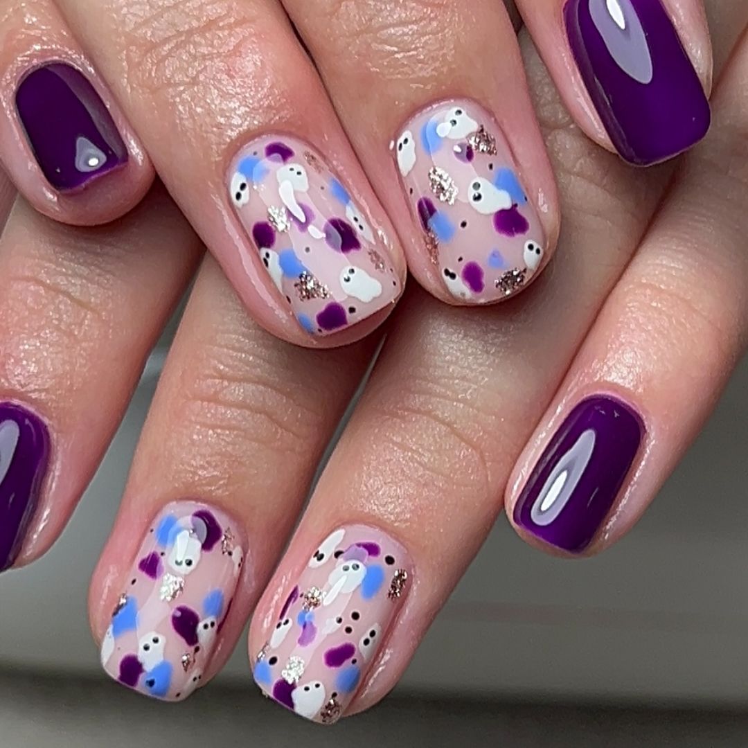 purple fall short square nails