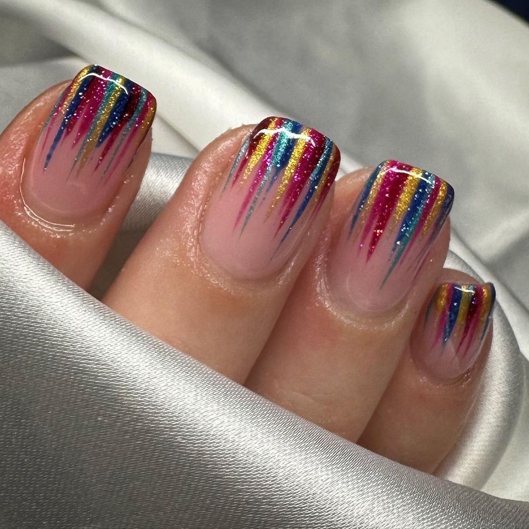 rainbow splash trendy gel nails