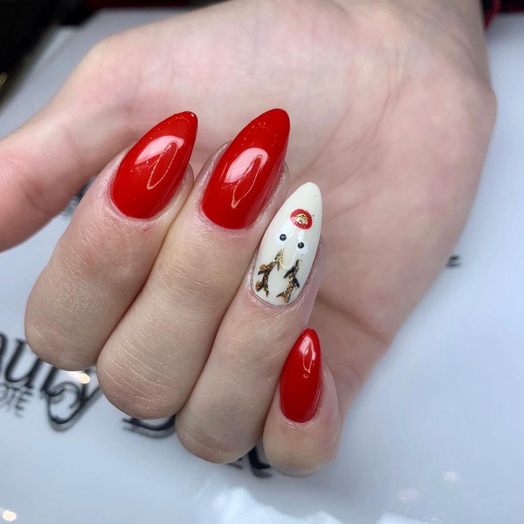 red and white reindeer nails