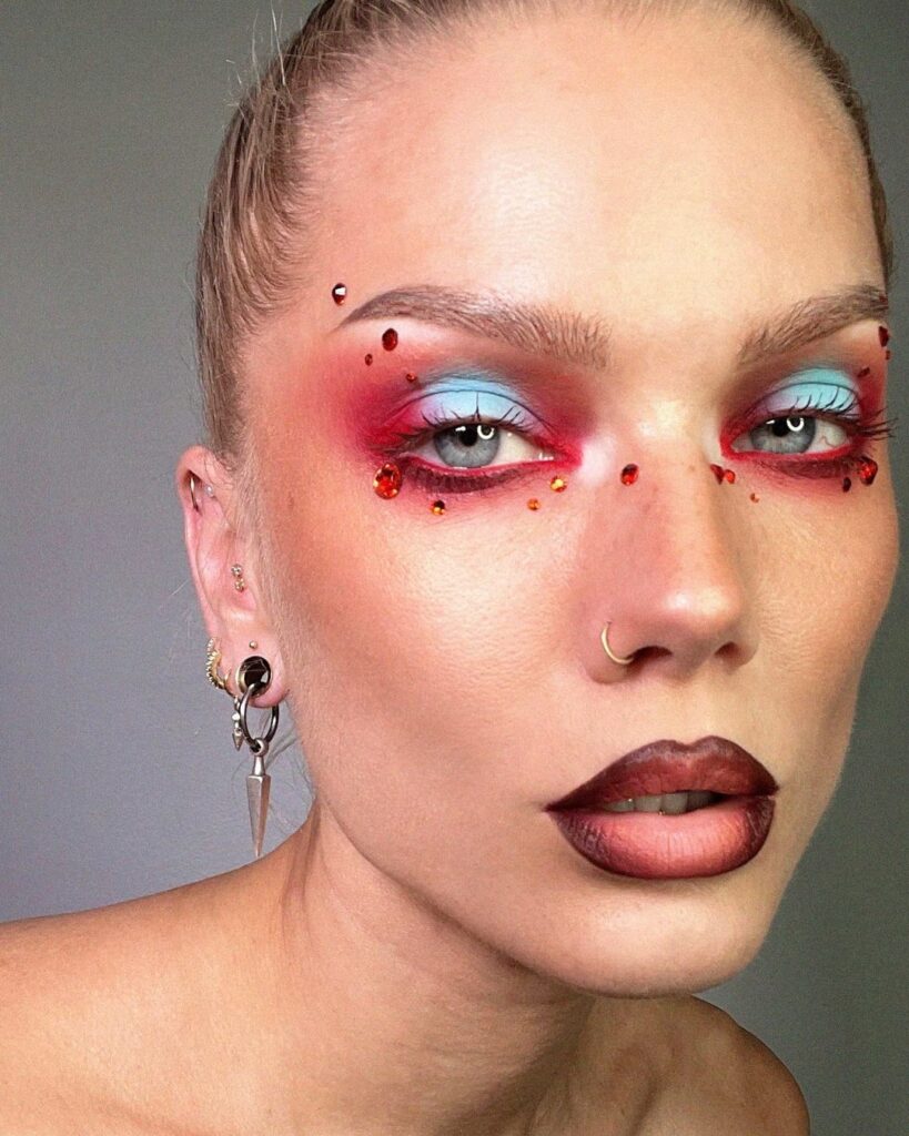 Red Rhinestones Concept For Blue Eyes