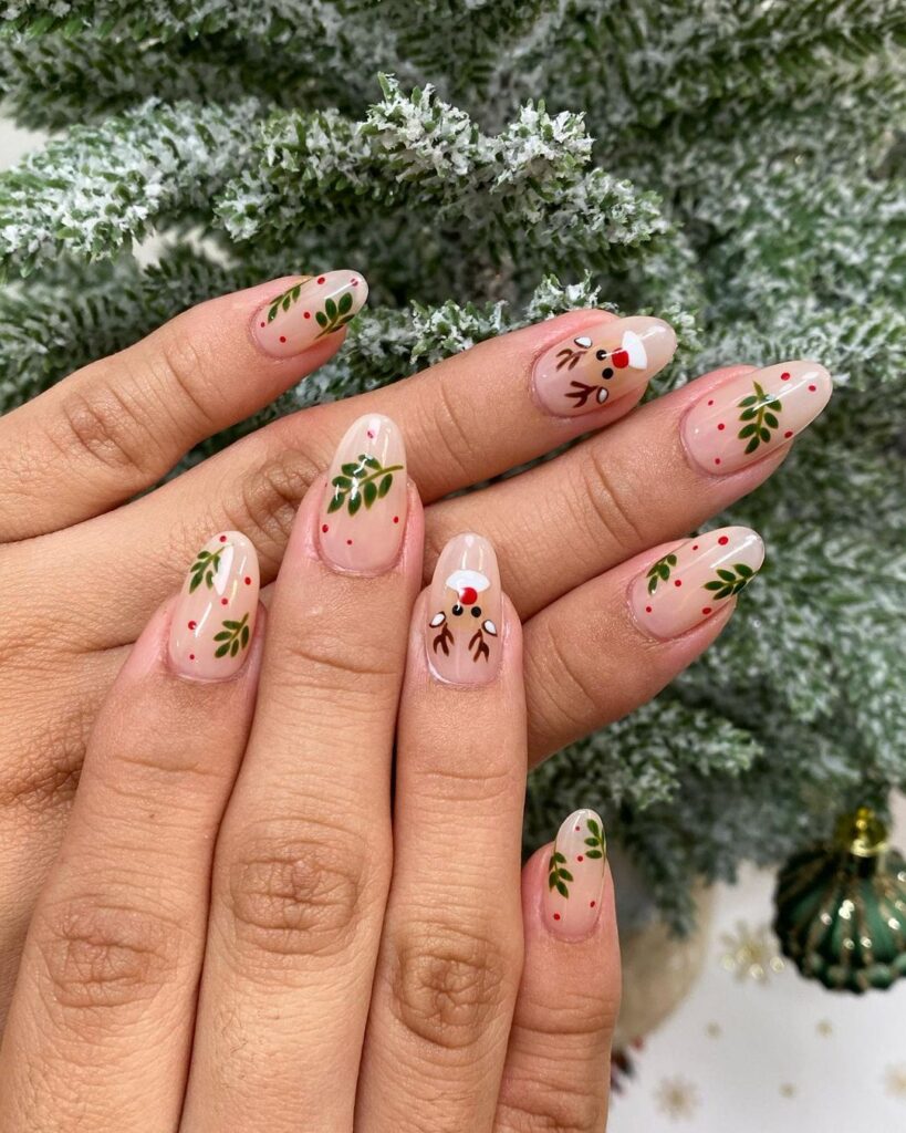 Renne gui ongles de Noël 