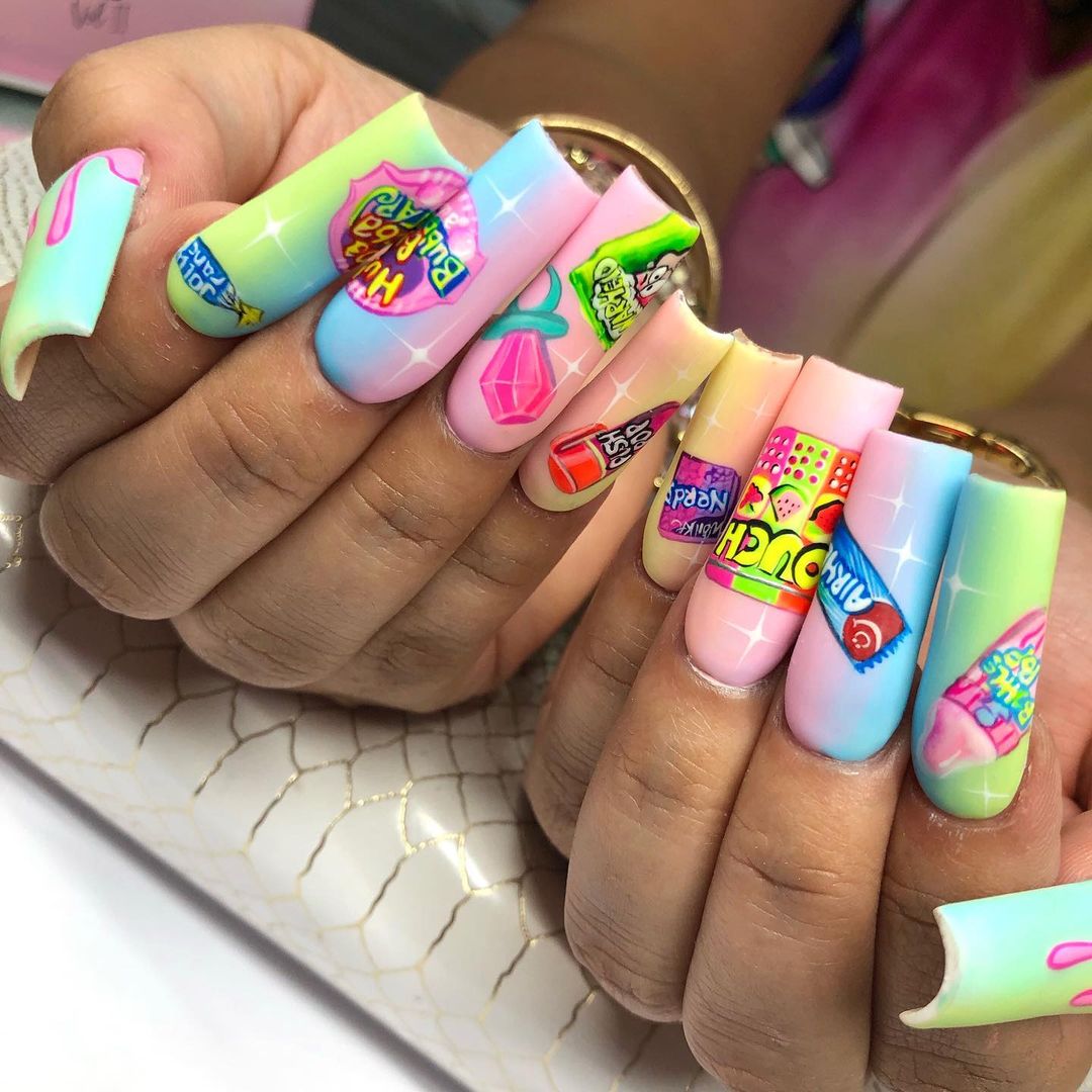 retro candy nails