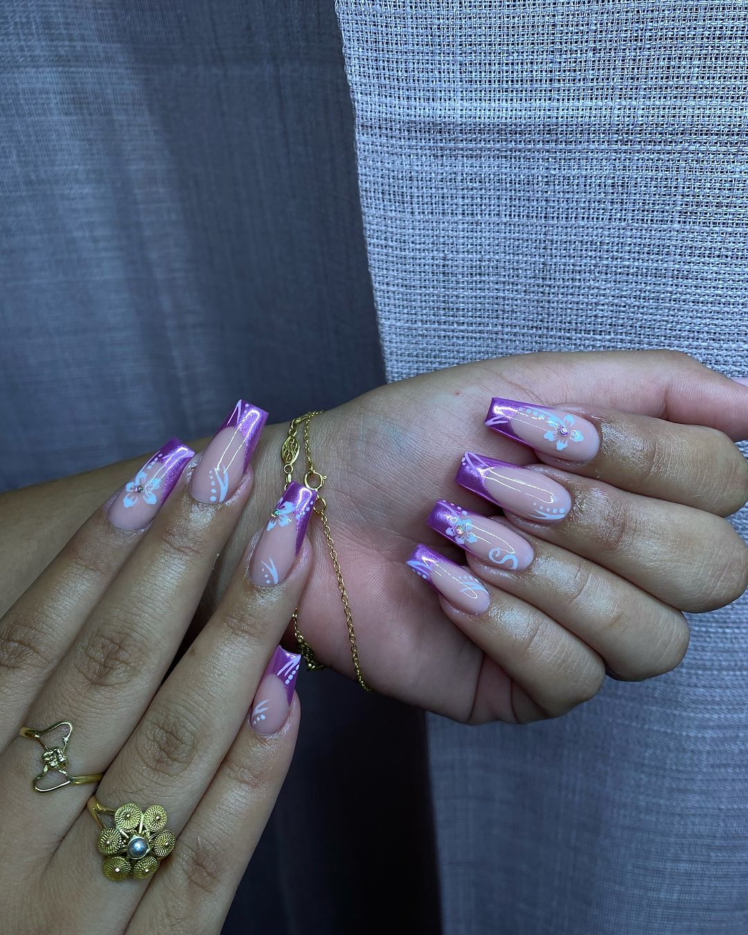 retro purple chrome nails