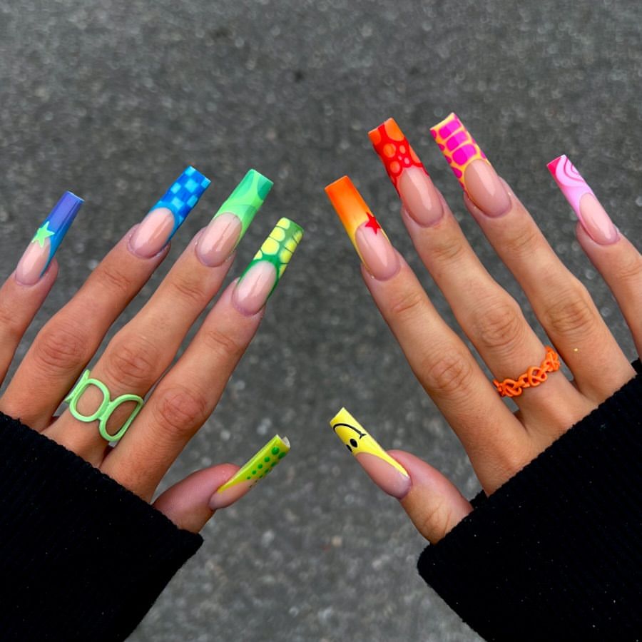 Retro Rainbow Long Nails